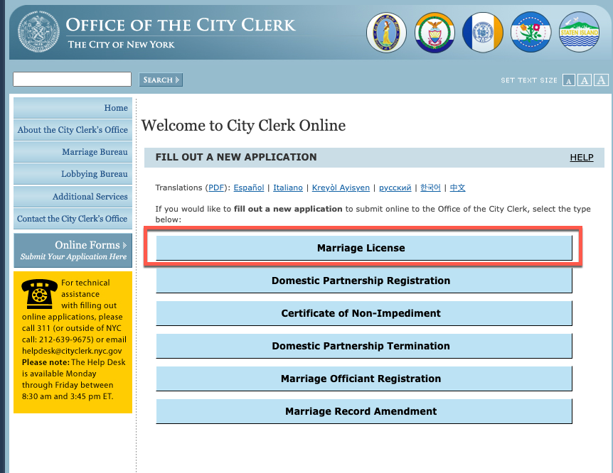 NYC city clerk online